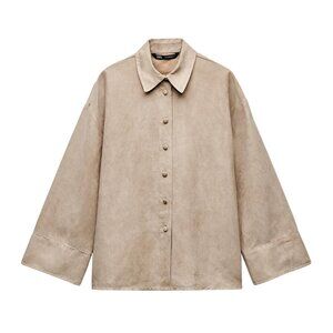 NWT Zara Faux Suede Oversized Button-Up Jacket – L